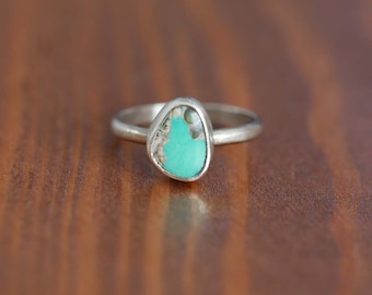 Carico Lake Turquoise Ring, Sterling Silver Ring - Size US 5.5