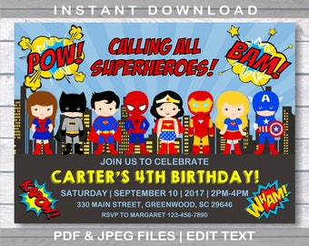 superheroes party invites