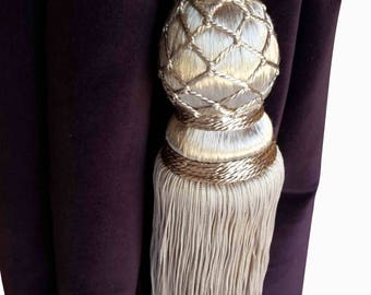 1 Gray Beautiful Luxurious Vintage Look Handmade Window Treatment Curtain Drapery Tassel Double Cord/Rope Tieback/Holdback Drape Pull Back