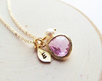 June Birthstone Necklace Gold, Alexandrite Necklace, Gold Initial, Jewel, Pearl, Gold Birthstone Jewelry, June Birthday, Gold Pearl Jewelry