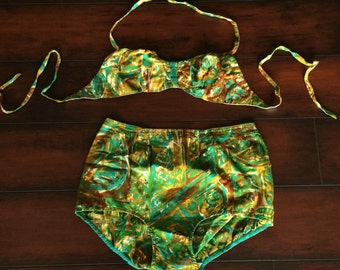 Vintage Bathing Suit, Boy Shorts, Bikini, 1960's Bathing Suit (Swimming In Seaweed)