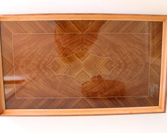 SALE - Vintage Wood and Glass Serving Tray