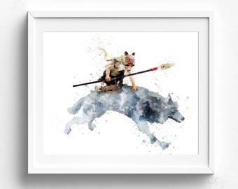 Princess Mononoke, Ghibli Print, Mononoke Art, Watercolor Art, Gift Idea, Hayao Miyazaki Art, Mononoke Hime Gift, Mothers Day, Kids wall art