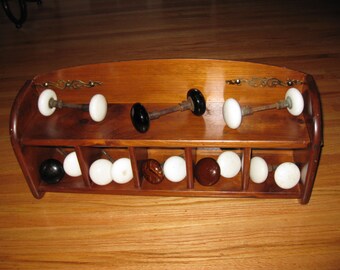 ANTIQUE DOOR KNOB Wooden Display Shelf Complete With Porcelain Knobs Can Hang On Wall Or Sit On Shelf