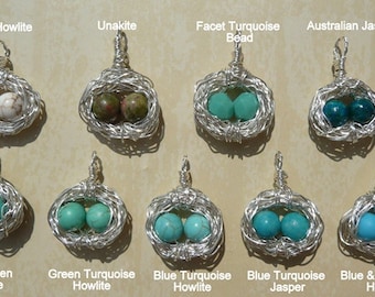 2 Eggs Birds Nest Necklace Sterling Silver - Made to Order