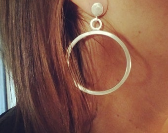 Silver Hoops, For Her, Greek Art, Woman, Fashion, Handmade, Egst, Modern, greek jewelry, statement earrings, Valentines ,Mother day,Gift