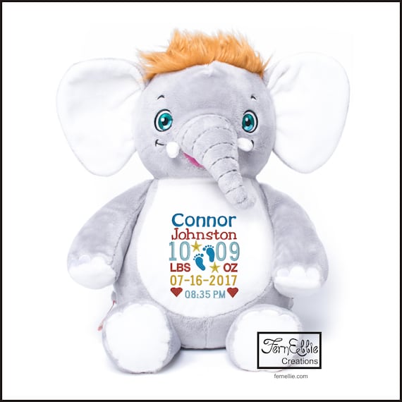 OLLIEPHANT the ELEPHANT Personalized Cubbies, Stuffed Animal Gift, Birth Stats, Monogrammed Gift, Personalized Teddybear* Plush Toys*