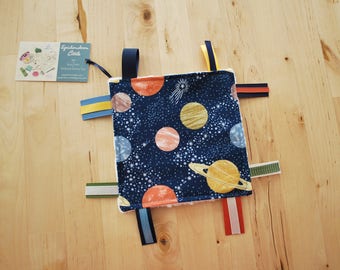 6-inch Outer Space / Solar System / Planets Baby Crinkle Square / Sensory Toy with Ribbon Tags