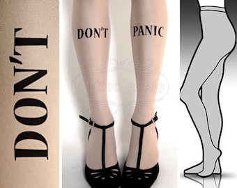 S/M Don't Panic tattoo tights / stockings/ full length / pantyhose / nylons ultra pale