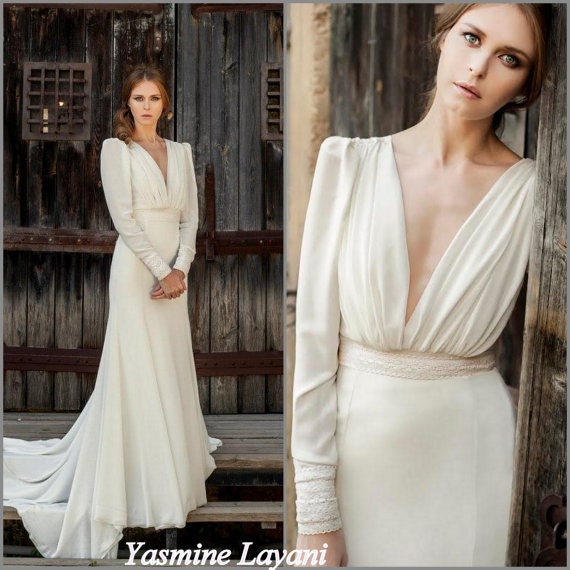 Photo for simple white wedding dress long sleeve