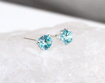 Blue Topaz Silver Stud Earrings, Silver Gemstone Post Earrings, Birthstone Earrings, Gift for Her