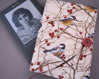 Kindle Case Nook EReader Case Chickadees and Berries Fabric