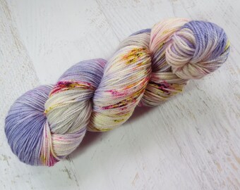 Hand Dyed 80/20 Merino Sock Yarn, Soft Purple Pansies, Indie Dyed Fingering Yarn for Knitting