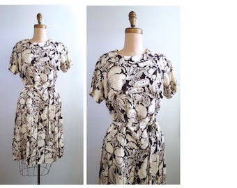 Flirty Floral | 1960s brown and white floral dress | 60s drop waisted dress