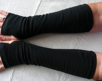 Black Jersey Knit Fingerless Gloves, Arm Warmers, Texting Gloves, Arm Covers, Cycling Gloves, Hand Warmers, Biking Glove, Mitts, Arm Sleeves