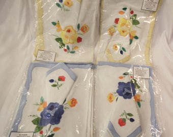 Set of Appliqued/Embroidered French Linen Placemats & Napkins