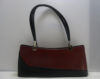 French Style Hand Bag / Vintage Reddish Brown and Black Vinyl Hand Bag / Ladies Accessories