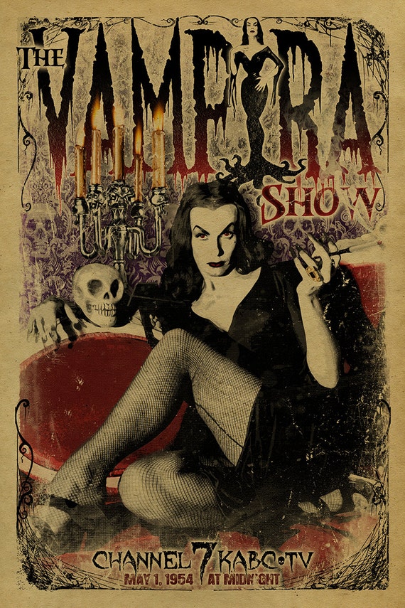 Vampira poster. The Vampira Show. 12x18. Kraft paper. Goth.