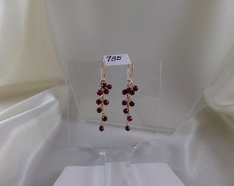 Garnet dangle gold filled earrings gemstone handmade 1 7/8" item 935