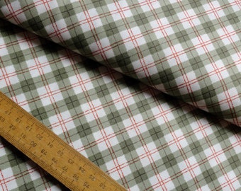 Plaid Green Orange on White Check Tartan Cotton Fabric by Makower from Sherwood collection per Fat Quarter FQ