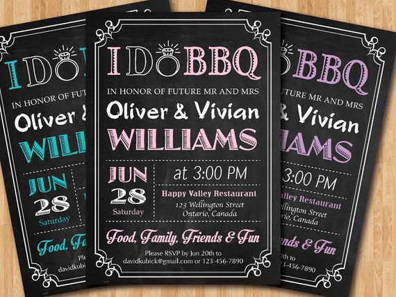 i do bbq wedding invitation chalkboard invite pink blue i do bbq wedding invitations