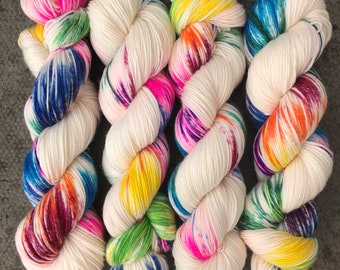 Industrial Accident Sport, rainbow speckled merino nylon baby weight sock yarn
