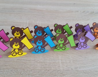 Set of 12 place - cards Teddy bear with his sign to be personalized - purple color