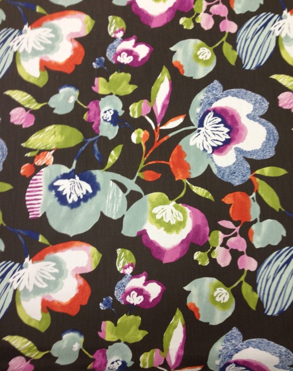 Watercolor Flowers Upholstery Fabric Modern Floral Black