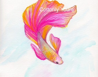 Watercolor Print - Pink Betta / Siamese Fish
