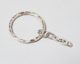 25 New Key Ring with Chain 1" Split Ring Hammered Key Rings K30-25
