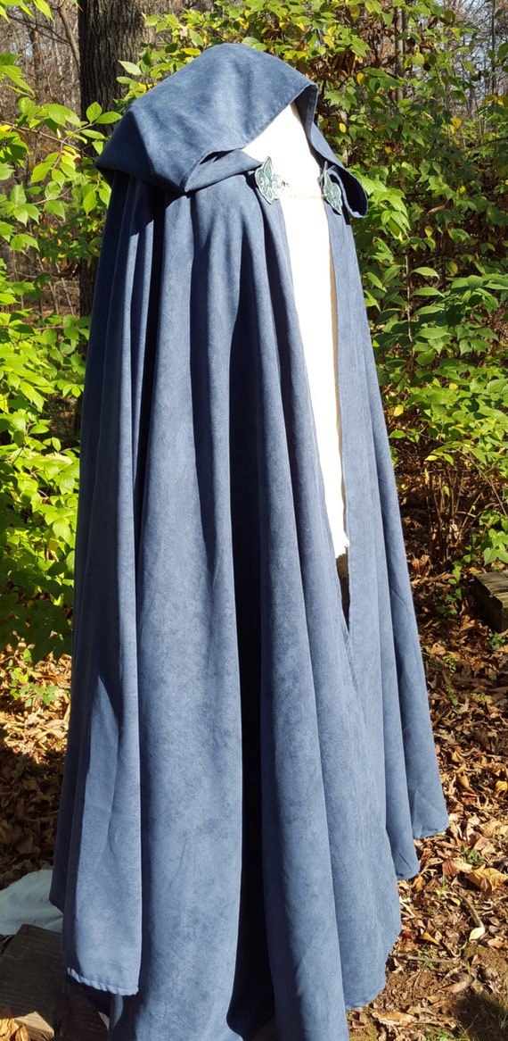 Navy Blue Long Cloak Full Circle Microsuede Medieval