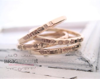 Stackable Stacking Ring . Personalized . Gold Filled Stacking Ring . Hand Stamped . Hammered . Brag About It . Teeny Tiny Brag Band