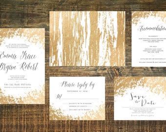 Printable Gold Foil Wedding Invitation Suite | Wedding Invitation Set, Gold Wedding Invitation, Gold Wedding, Wedding Invites