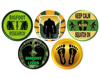 Bigfoot Button Badges, Sasquatch Pinback Buttons, Bigfoot Party Favors, Sasquatch Birthday Theme, Geocache Treasure, Bigfoot Badge -BB1590-5