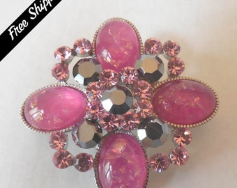 Vintage 4 Petal Pink Rhinestone Brooch/Pin