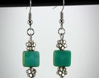 Aqua Square with Silver Flowers
