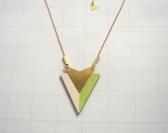 Geometric Necklace, Wood Triangles Necklace, Wood Mint Necklace, Geometric Jewelry