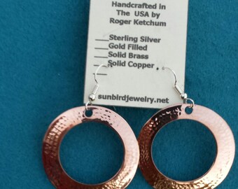 Solid Copper Hammered Earrings