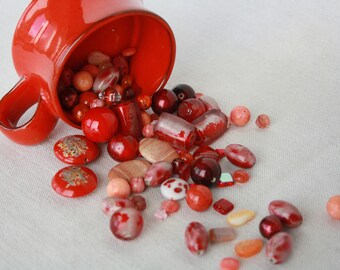 Beads lot Mixed bead Assorted beadss Assortment Bead soup Bead mix Destash beads Red pink beads Craft beads Jewelry supplies DIY craft