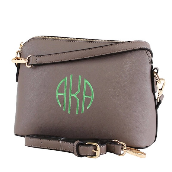 KHAKI Monogram Crossbody Bag Leather Bag Preppy Cross body