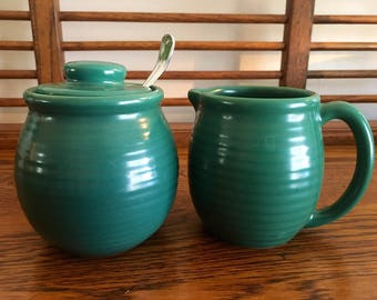 Green Sugar Bowl & Creamer Set