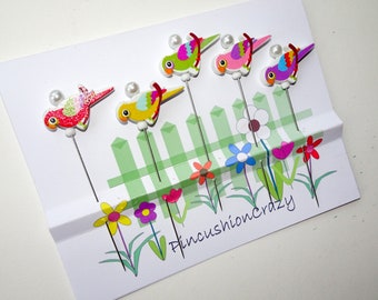 Wooden Bird Pins - Craft Embellishments Pins - Scrapbook & Cardmaking Pins - Tack Board Pins - Decorative Pins - Office Gift