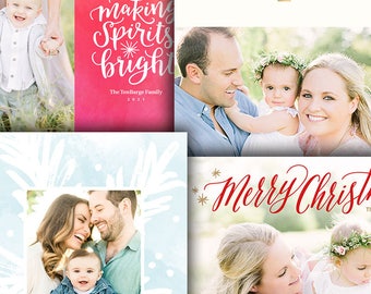 Christmas Photo Card Template Bundle - Photoshop Template for Photographers - Four (4) Cards - 1672