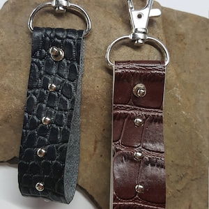 Faux Black or Brown Croc Studded Vinyl Keychain, Key Fob