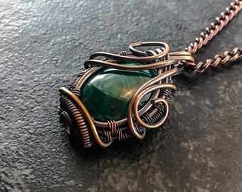 Dainty Copper necklaces pendant jewelry for her anniversary gifts - Malachite
