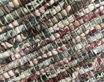 Hand Woven Rag Rug - Ivory Floral Denim 29" x 38"
