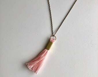 Light Pink Tassel Brass Necklace