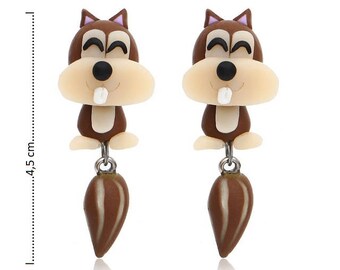 1 pair earrings 3D cute squirrel in Fimo
