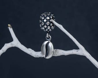 Coffee bean charm pendant Oringo grain Sterling silver 925 cafe
