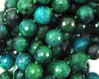 12mm faceted blue green azurite round beads 12" strand 15531